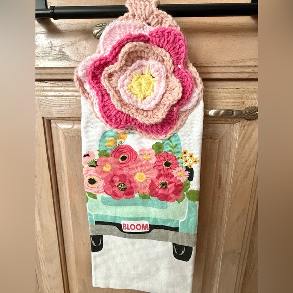 Handmade Other - Handmade crochet flower kitchen towel - floral hanging dish towel, Cottagecore